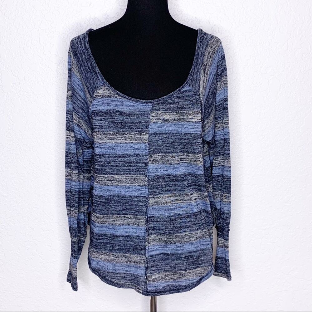 Free People blue gray scoop neck linen blend sweater size Extra Small XS